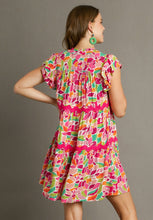 Load image into Gallery viewer, Umgee Short Abstract Print Tiered Dress in Rose Pink Dress Umgee   
