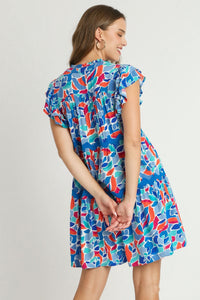 Umgee Short Abstract Print Tiered Dress in Periwinkle Dress Umgee   