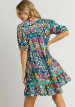 Load image into Gallery viewer, Umgee Floral Print Dress with Wavy Trim Details in Jade Mix Dresses Umgee   
