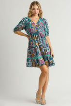 Load image into Gallery viewer, Umgee Floral Print Dress with Wavy Trim Details in Jade Mix Dresses Umgee   
