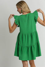 Load image into Gallery viewer, Umgee Tiered A- Line Textured Jacquard Print Dress in Green Dresses Umgee   
