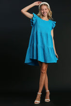 Load image into Gallery viewer, Umgee Tiered A- Line Textured Jacquard Print Dress in Azure Dresses Umgee   
