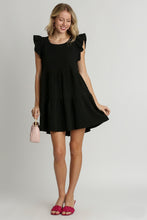 Load image into Gallery viewer, Umgee Tiered A- Line Textured Jacquard Print Dress in Black Dresses Umgee   
