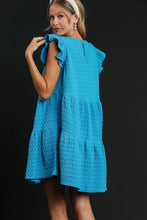 Load image into Gallery viewer, Umgee Tiered A- Line Textured Jacquard Print Dress in Azure Dresses Umgee   
