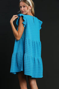 Umgee Tiered A- Line Textured Jacquard Print Dress in Azure Dresses Umgee   