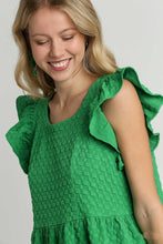 Load image into Gallery viewer, Umgee Tiered A- Line Textured Jacquard Print Dress in Green Dresses Umgee   
