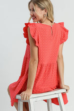Load image into Gallery viewer, Umgee Tiered A- Line Textured Jacquard Print Dress in Coral Dresses Umgee   
