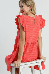 Umgee Tiered A- Line Textured Jacquard Print Dress in Coral Dresses Umgee   