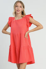 Load image into Gallery viewer, Umgee Tiered A- Line Textured Jacquard Print Dress in Coral Dresses Umgee   
