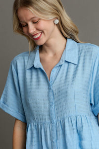Umgee Solid Color Tunic Top with Back Tiered Details in Sky Blue Shirts & Tops Umgee   