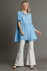 Umgee Solid Color Tunic Top with Back Tiered Details in Sky Blue Shirts & Tops Umgee   