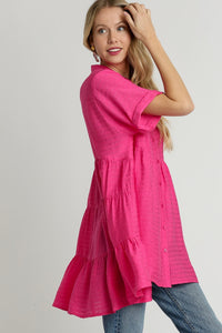Umgee Solid Color Tunic Top with Back Tiered Details in Hot Pink Shirts & Tops Umgee   