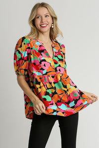 Umgee Floral Print Babydoll Top in Black ON ORDER Shirts & Tops Umgee   