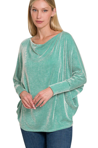 Ribbed Texture Knit Top in Kelly Green Shirts & Tops Zenana   