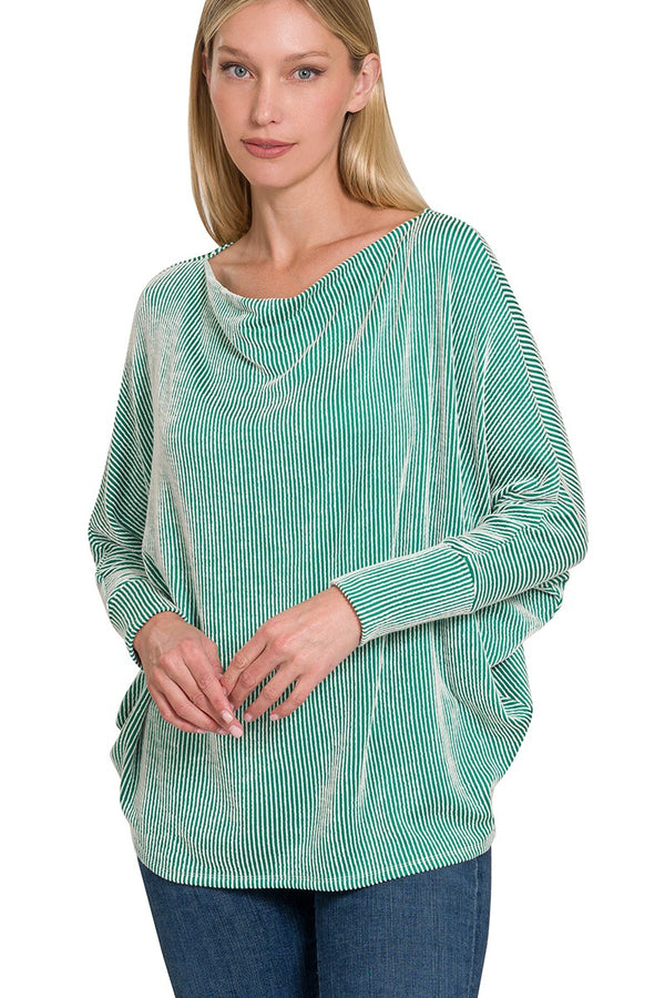 Ribbed Texture Knit Top in Kelly Green Shirts & Tops Zenana   