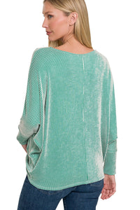 Ribbed Texture Knit Top in Kelly Green Shirts & Tops Zenana   