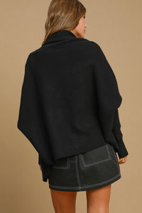 Umgee Solid Color Open Front Knit Cardigan in Black