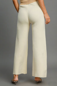 Umgee Solid Color Knit Pants in Cream