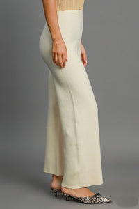 Umgee Solid Color Knit Pants in Cream