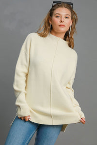 Umgee Solid Color Center Seam Knit Top in Cream