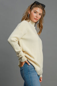 Umgee Solid Color Center Seam Knit Top in Cream