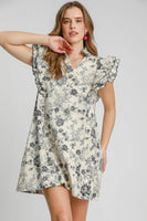 Umgee A-Line Floral Print Mini Dress in Black