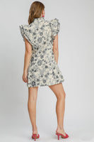 Umgee A-Line Floral Print Mini Dress in Black