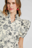 Umgee A-Line Floral Print Mini Dress in Black