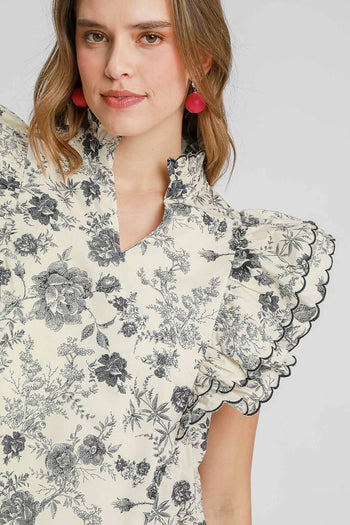 Umgee A-Line Floral Print Mini Dress in Black