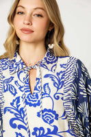 Umgee Mixed Print Baby Doll Top in Blue