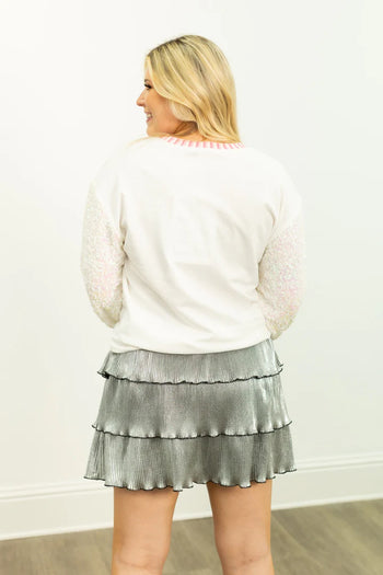 Grace+Emma Sequin Sleeve Glitter Nutcracker Sweatshirt in White