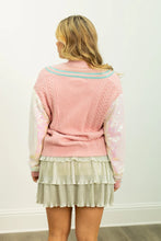 Load image into Gallery viewer, Grace+Emma Snowman Cardigan with Sequin Sleeves in Pink
