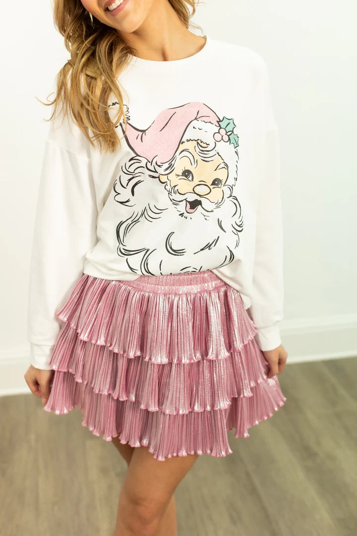 Grace+Emma Cute Santa Sweatshirt in White