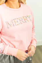 Load image into Gallery viewer, Grace+Emma Pearl &quot;MERRY&quot; Sweatshirt in Pink
