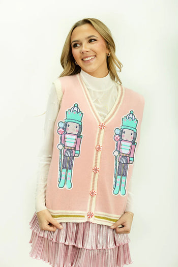 Grace+Emma Sequin Nutcracker Sweater Vest in Pink