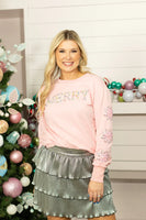 Grace+Emma Pearl "MERRY" Sweatshirt in Pink