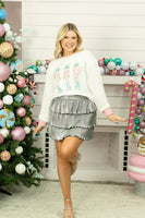Grace+Emma Sequin Sleeve Glitter Nutcracker Sweatshirt in White