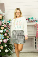 Grace+Emma Sequin Sleeve Glitter Nutcracker Sweatshirt in White