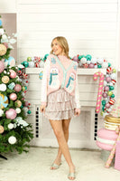 Grace+Emma Snowman Cardigan with Sequin Sleeves in Pink