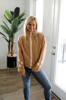 Jadelynn Brooke Retro Weekend Star Fleece Jacket in Taupe
