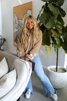 Jadelynn Brooke Retro Weekend Star Fleece Jacket in Taupe