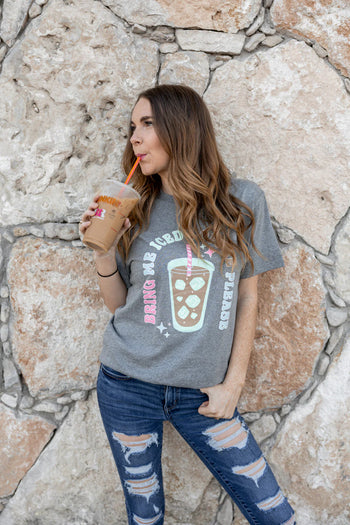 Jadelynn Brooke Bring Me Iced Coffee T-Shirt in Graphite Heather