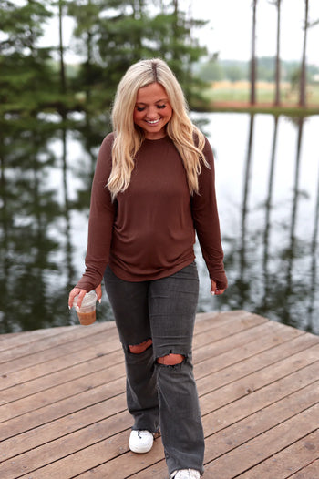 Jadelynn Brooke Never Better Ribbed Top in Espresso