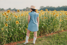 Load image into Gallery viewer, ee:some Bleach Washed Denim Mini Dress with Floral Print in Floral Denim
