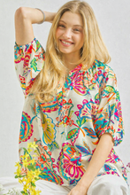 Load image into Gallery viewer, Umgee Paisley Print V Neck Top in Cream Mix
