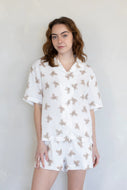 Things Between Cotton Gauze Teddy Bear Print Pajama Set in Cream
