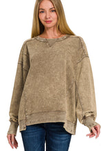 Load image into Gallery viewer, Acid Washed French Terry Pullover Top in Mocha Shirts &amp; Tops Zenana   
