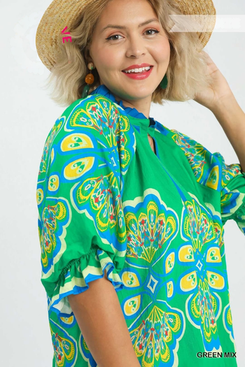 Umgee Boho Print Top in Green ON ORDER