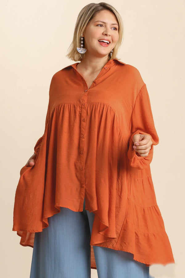 Umgee Button Front Tunic Top in Pumpkin Top Umgee   