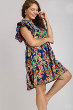 Load image into Gallery viewer, Umgee Tiered A-Line Short Dress with Floral Print in Navy ON ORDER Dress Umgee   
